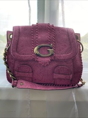Y2k Vintage Guess Paisley-embossed Pink Leather Crossbody Bag Purse